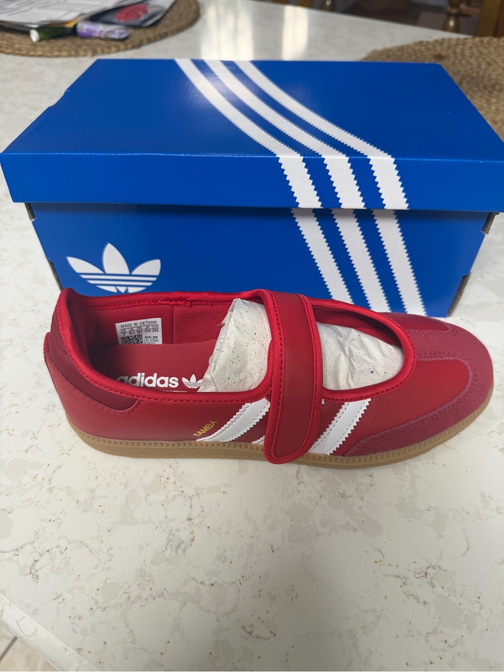 adidas Samba Jane Strap Sneaker in Red and White size 7 New in box